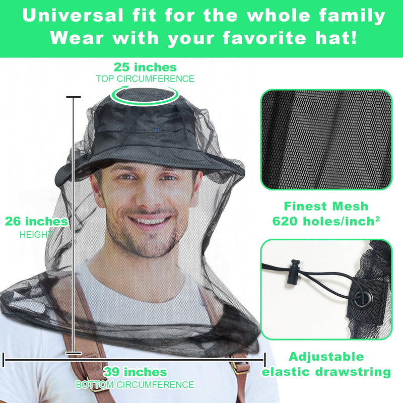 [Australia] - tupi Mosquito Head Net for Insects, 2 Pack, Premium Bug Net for Head, Fly & Bug Protection | Ultra Large & Long, Finest Holes for Camping, Hiking, Fishing, Gardening, Fits All Hats for Men & Women 