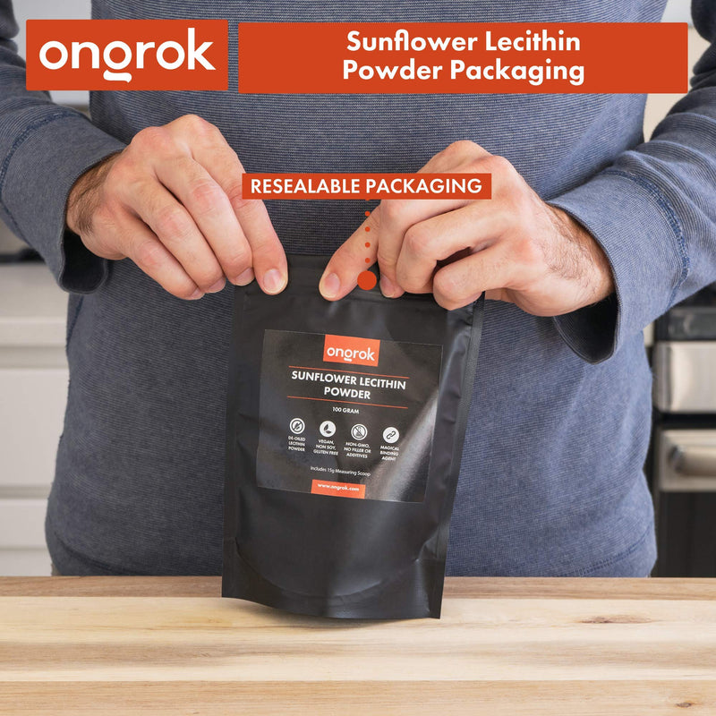 [Australia] - ONGROK All Natural Sunflower Lecithin Powder, Vegan, Non-GMO Lecithin Powder for Edibles, includes 15g Scoop, Magical Binding Agent (100g /3.52oz) 