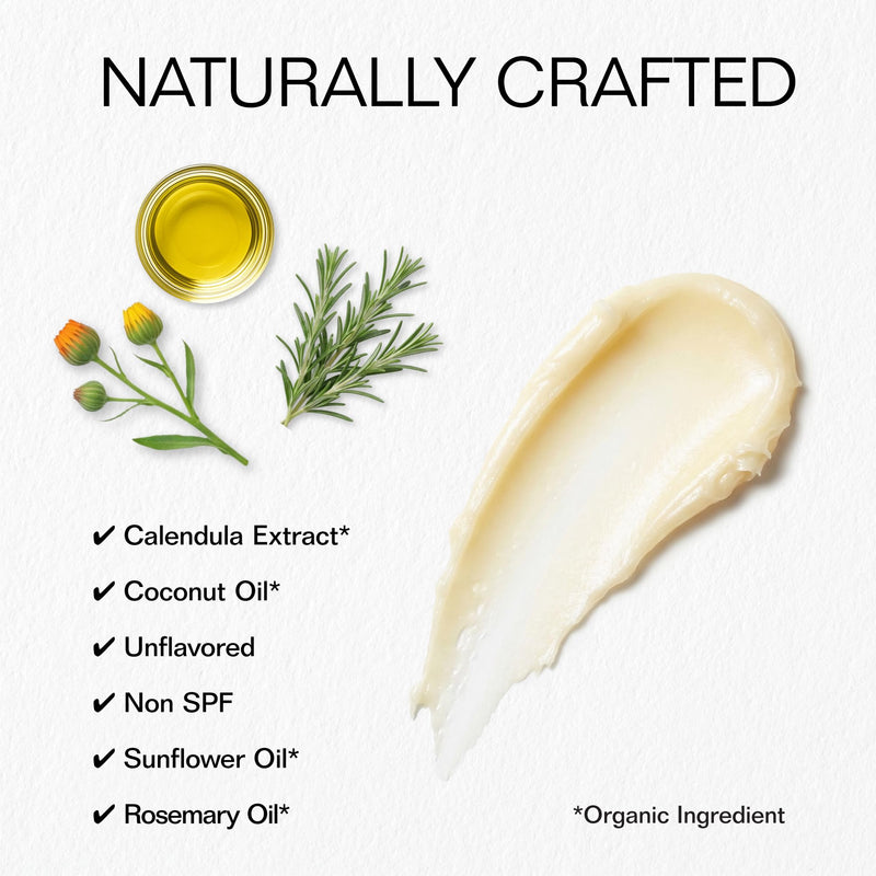 USDA Organic Unflavored Restoring Lip Balm, 0.15 oz | Moisturizing with Coconut Oil, Calendula Extract, Vitamin E, Non-SPF, Long-Lasting, PABA- and Paraben-Free, Cruelty Free
