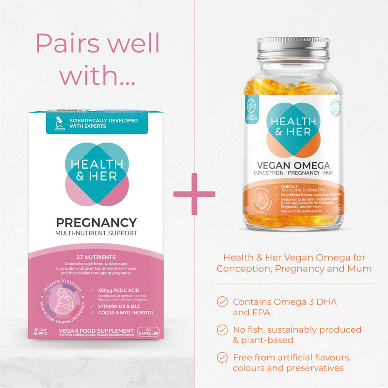 Health & Her Pregnancy Multi-Nutrient Support - Pregnancy Vitamins for Women - Contains Folic Acid, Selenium, Vitamin B12, Zinc and Magnesium - 1 Month Supply - 60 Capsules - Vegan & Gluten Free 60 count (Pack of 1)