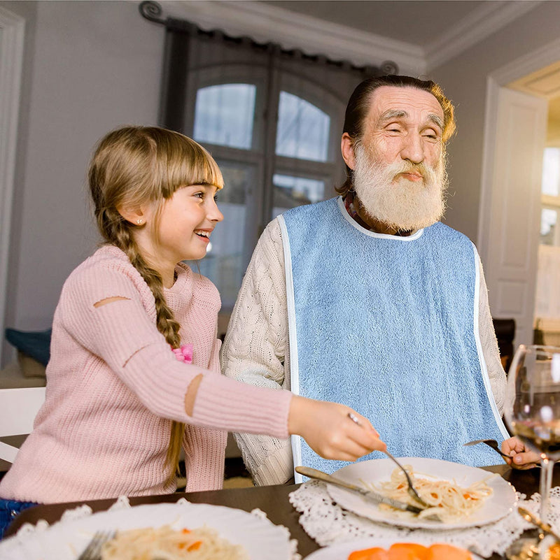 [Australia] - Avalon Towels Adult Bibs For Women & Adult Bibs for Men - Terry Cloth Adult Bibs for Eating, Bibs for Adults Senior Citizens Pack of 4 Blue 