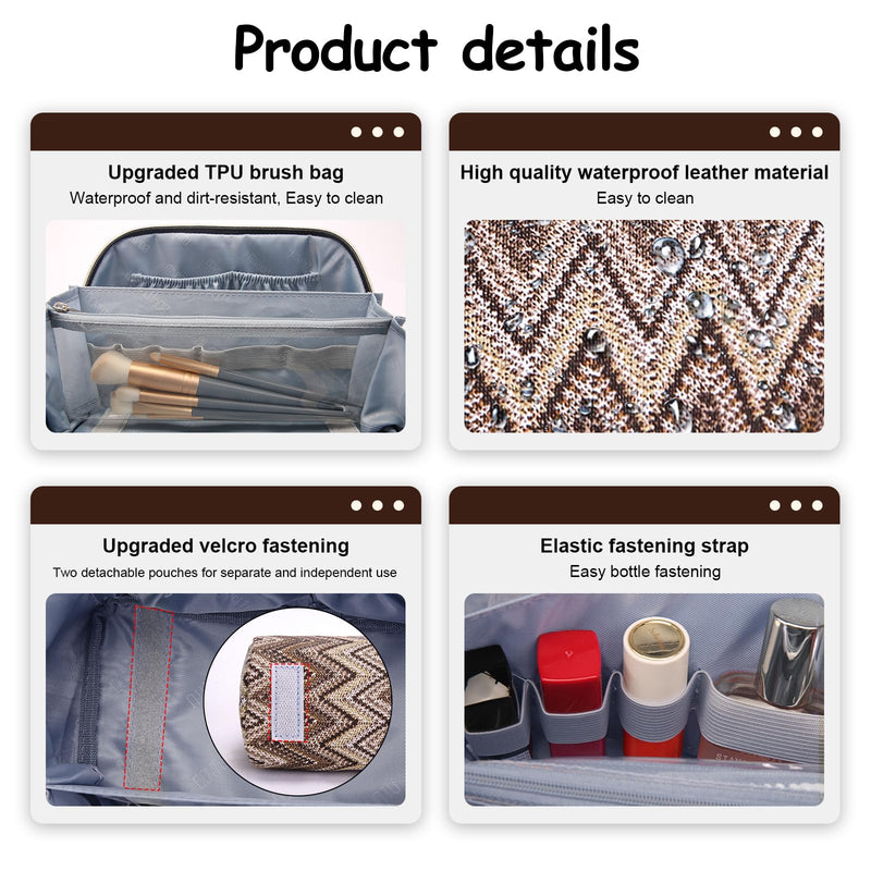BOYATU Travel Makeup Bag Cosmetic Bags for Women: 3-Piece Makeup Bag Set (J-2-Brown)