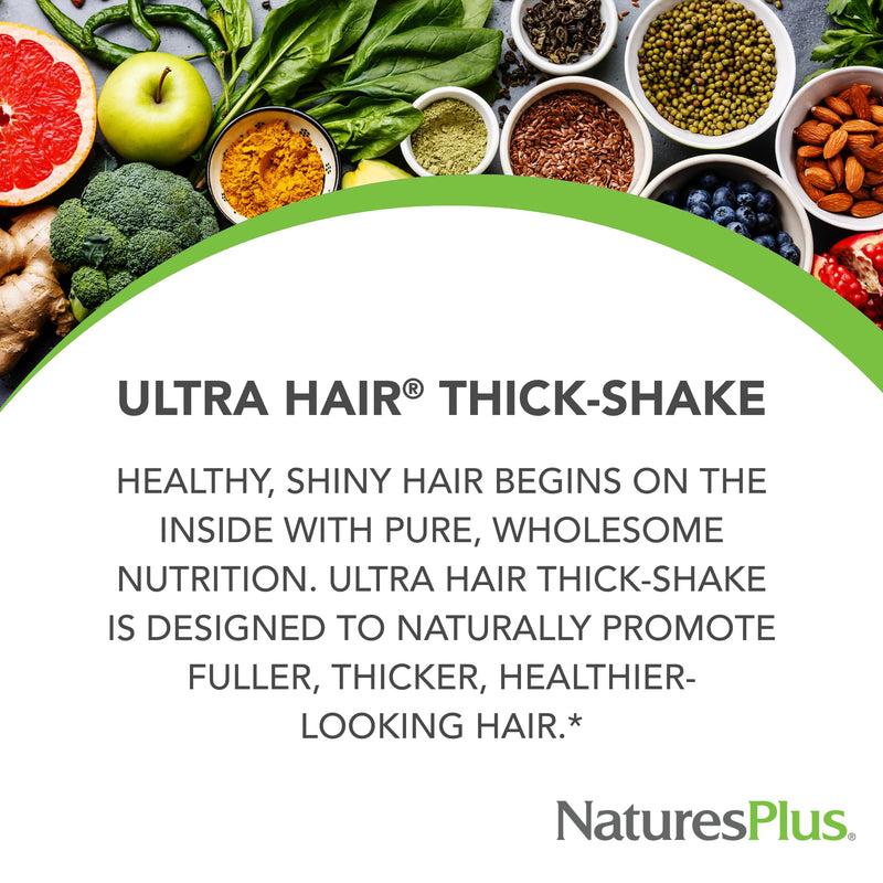 NaturesPlus Ultra Hair Thick Shake - 1 lb - French Vanilla Flavor - Hair Protein Powder for Healthy Growth - With Biotin & Amino Acids - Non-GMO, Gluten-Free - 16 Servings