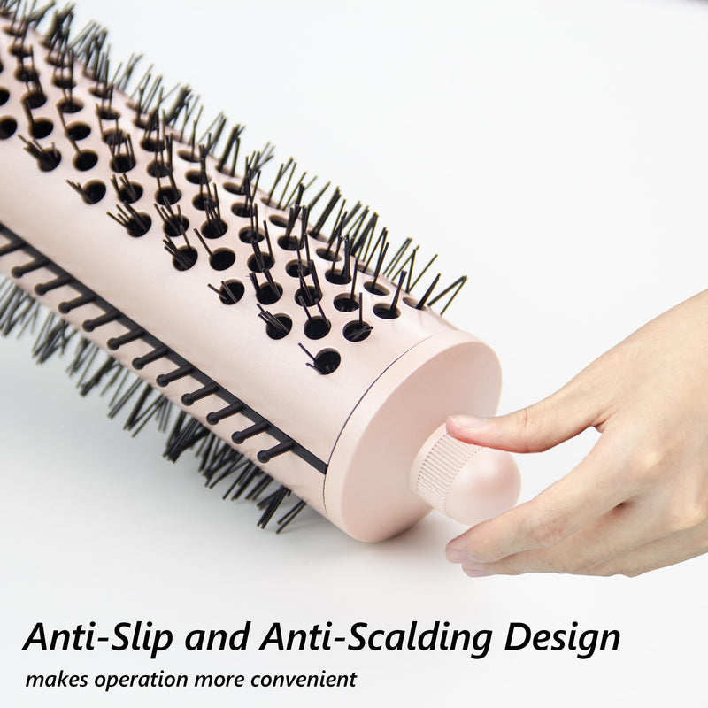 [Australia] - ANGENIL Thermal Hair Brush - Heated Hair Comb for Women, 1.5 inch Volumizer and Straightener, Tourmaline Ceramic Curling Iron, Detachable, Frizz-Free, Negative Ion, Dual Voltage, Beachwave, Pink 