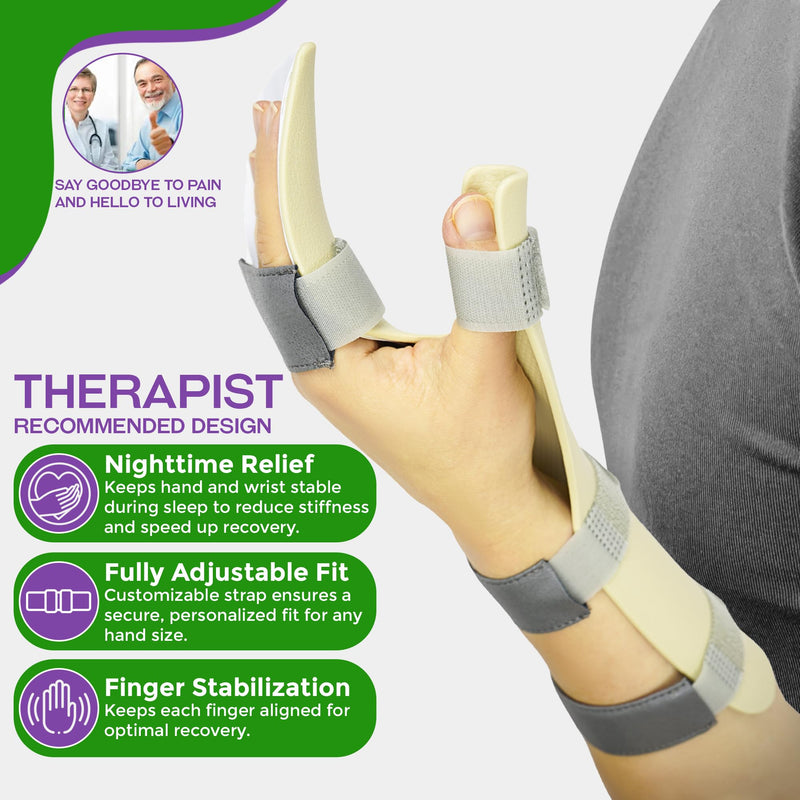 Resting Hand Splint for Stroke Recovery – Night Wrist & Finger Brace for Flexion Contractures, Arthritis, Carpal Tunnel Relief – 5-Finger Stabilizer with Exercise Band & Instructions (Large Right)