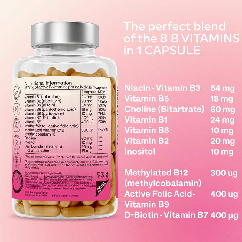 Vitamin B Complex High Strength - Includes Essential Multi B-Vitamins B12, Vitamin B6, Vitamin B1, Vitamin B5 Pantothenic Acid, Niacin, Biotin, Folate, Riboflavin, Inositol - (180 Capsule Supply)