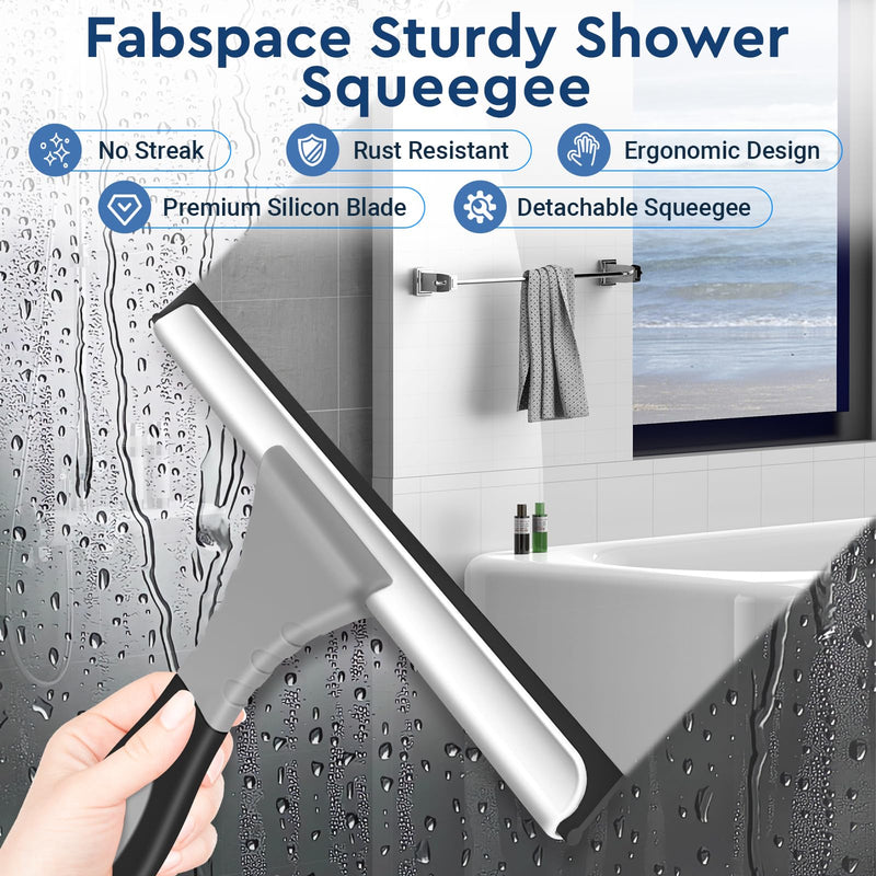 [Australia] - Space Saving & Detachable Silicon Shower Squeegee for Glass, Door, Mirror, Windows & Tile Walls, Portable Clean Tools with One Hook & One Adhesive, Stainless Steel-10 Inches (Gray) 10-Inch Gray 