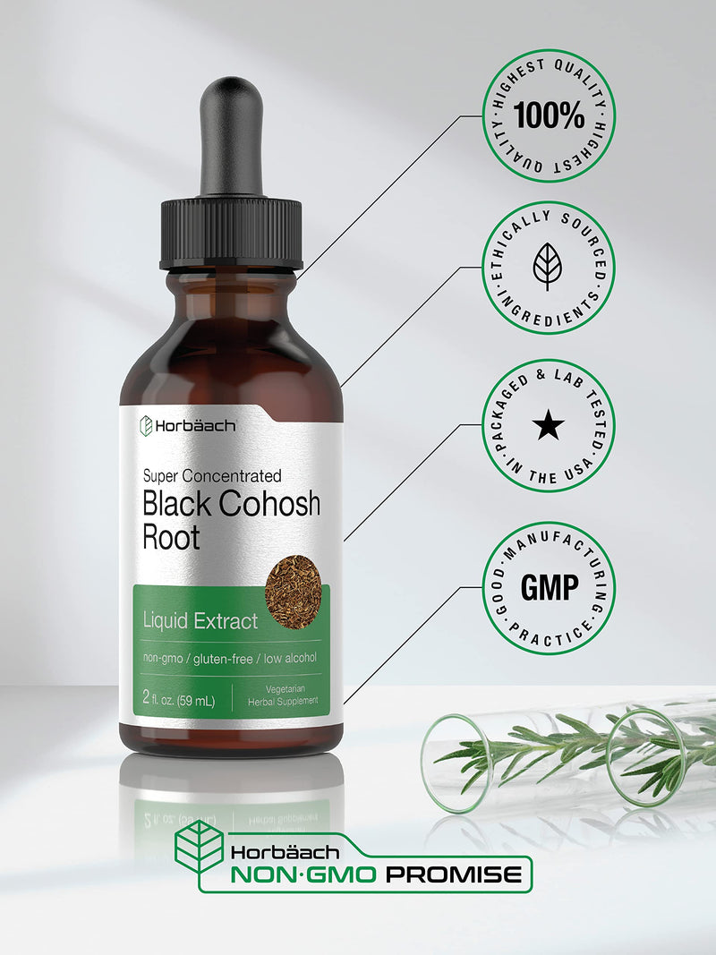 Horbäach Black Cohosh Root Tincture | 2 fl oz | Vegetarian Liquid Extract | Non-GMO, Gluten Free Herbal Supplement