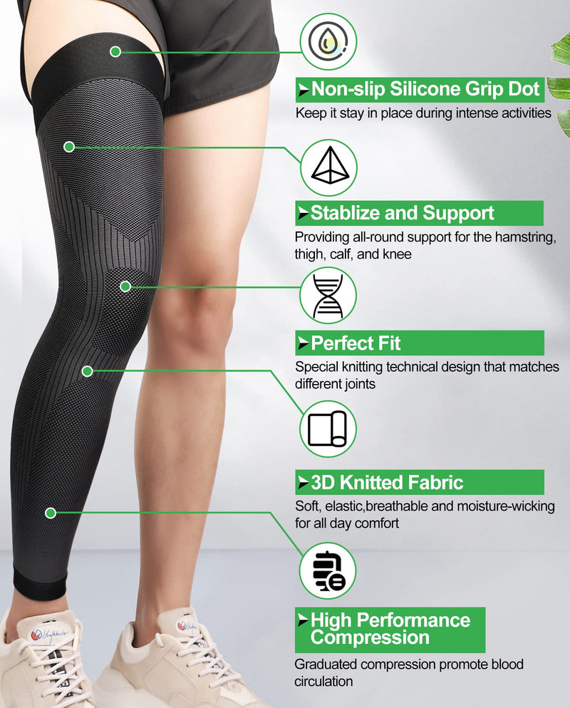 [Australia] - KEKING® Full Leg Compression Sleeves, Unisex, Thigh High Compression Stocking 20-30mmHg Graduated Support for Thigh Calf Knee, Running, Basketball, Reduce Varicose Veins and Swelling, 1 Pair, Black XL X-Large 