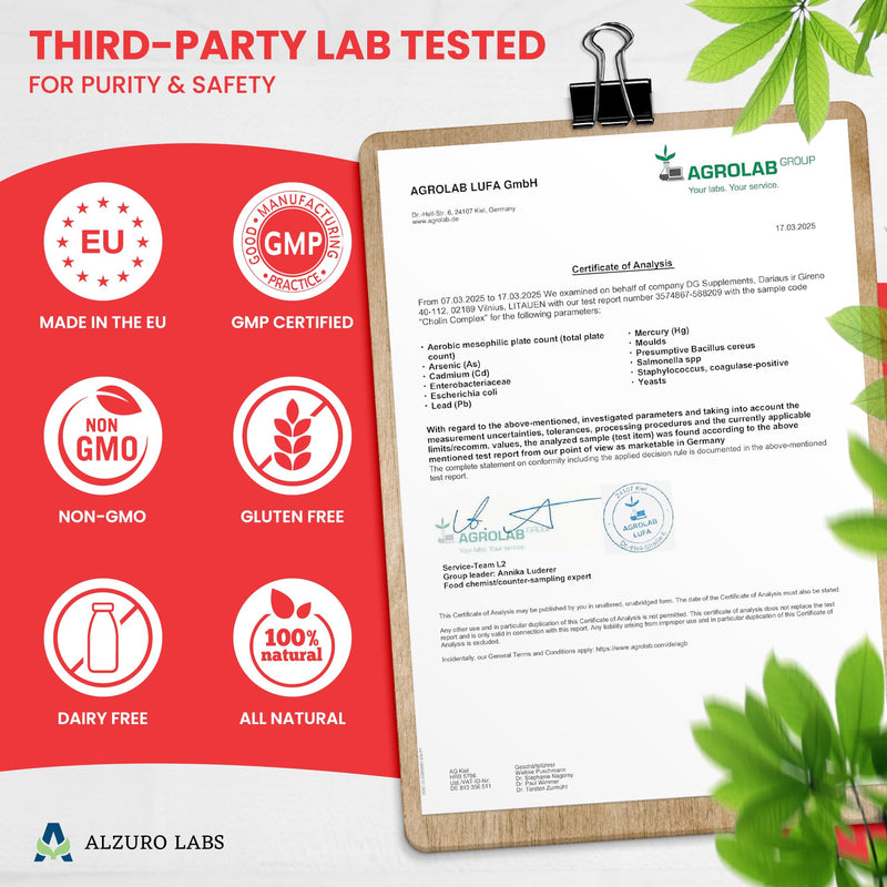 Choline Complex | Choline Bitartrate, Citicoline (CDP-Choline) & Phosphatidylserine | 120 Vegan Capsules | GMP & 3rd Party Lab Tested