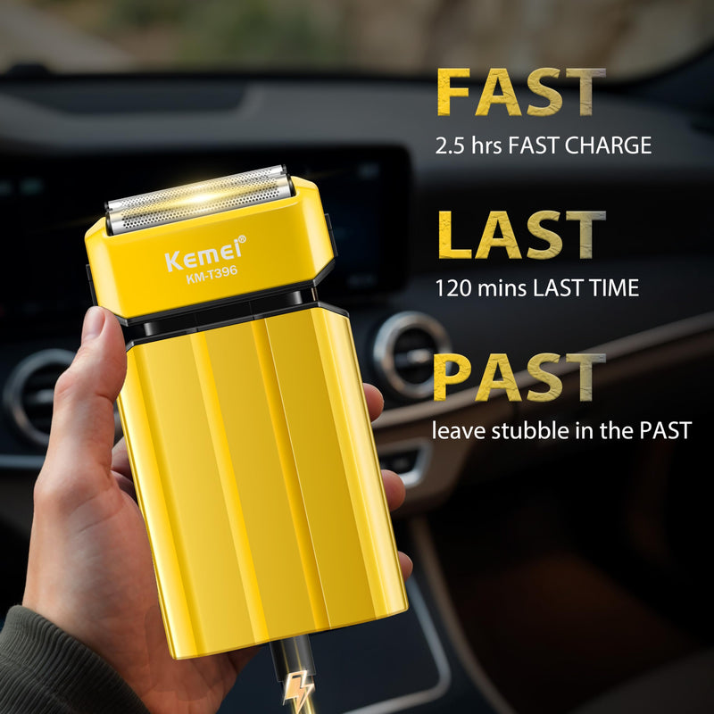 [Australia] - KEMEI Electric Razor for Men,Shavers,Foil Shaver,Mens Electric Razors for Shaving Face/Beard, Men's Electric Shavers,Cordless,USB-C Fast Rechargeable,Close Shave,Travel/Home/Barber,KEMEI T396 Yellow 