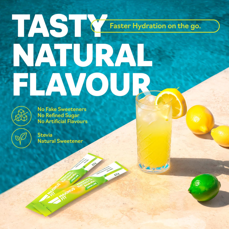 Maximus Fit Electrolytes Powder Sachets, Electrolyte Drink Mix Hydration Pack – Sodium, Magnesium Citrate, Vitamin C, B1, B2,B3,B6,B7,B12 – Natural Marine Plant Calcium & Zinc – 30 Sticks - Lemon/Lime 30 Servings (Pack of 1)