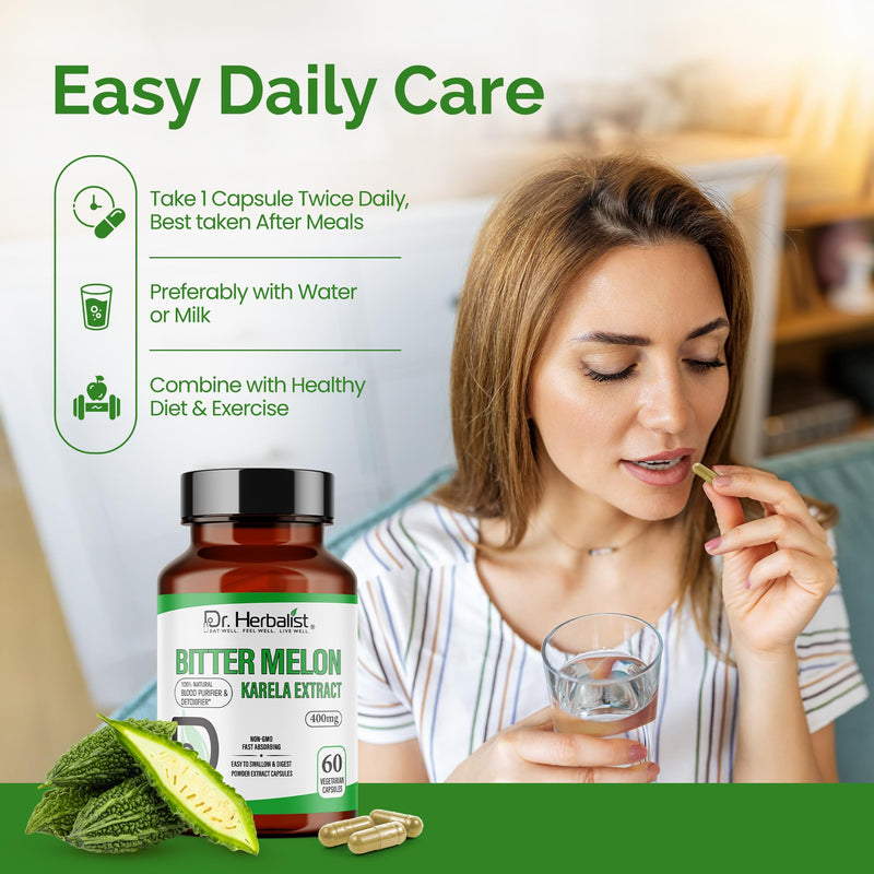 [Australia] - Dr. Herbalist Bitter Melon / Karela Extract 400mg - 60 Capsules| Non-GMO | Fasting Absorbing | Vegetarian. 