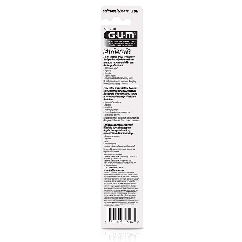 [Australia] - GUM End Tuft Toothbrush - Extra Small Head for Hard-to-Reach Areas - Implants, Back Teeth, and Wisdom Teeth - Soft Dental Brush for Adults (6pk) 