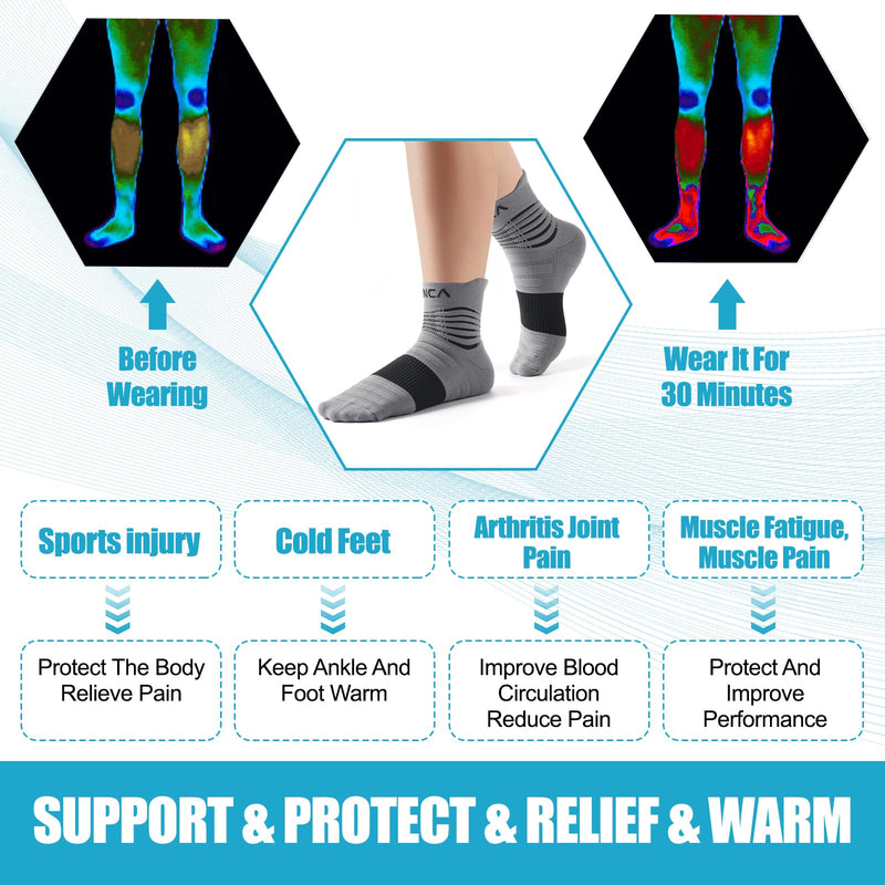 [Australia] - NEENCA Medical Compression Socks for Women & Men Circulation‚Äî2 Pairs, Ankle Compression Stockings for Pain Relief, Plantar Fasciitis, Swelling, Running, Nurses, Travel, Pregnancy, Flying. 20-30 mmHg Large Gray Black - 2 Pairs 