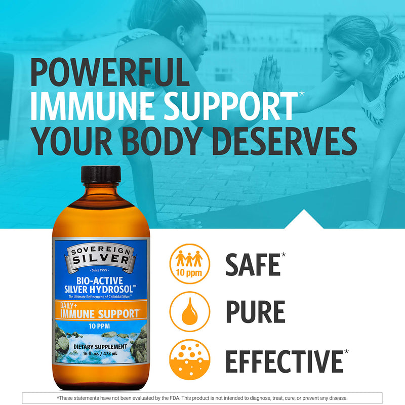 [Australia] - Sovereign Silver Bio-Active Silver Hydrosol for Immune Support - Colloidal Silver Liquid -10 ppm, 16oz (473mL) - Value Size Unflavored 16 Fl Oz (Pack of 1) 