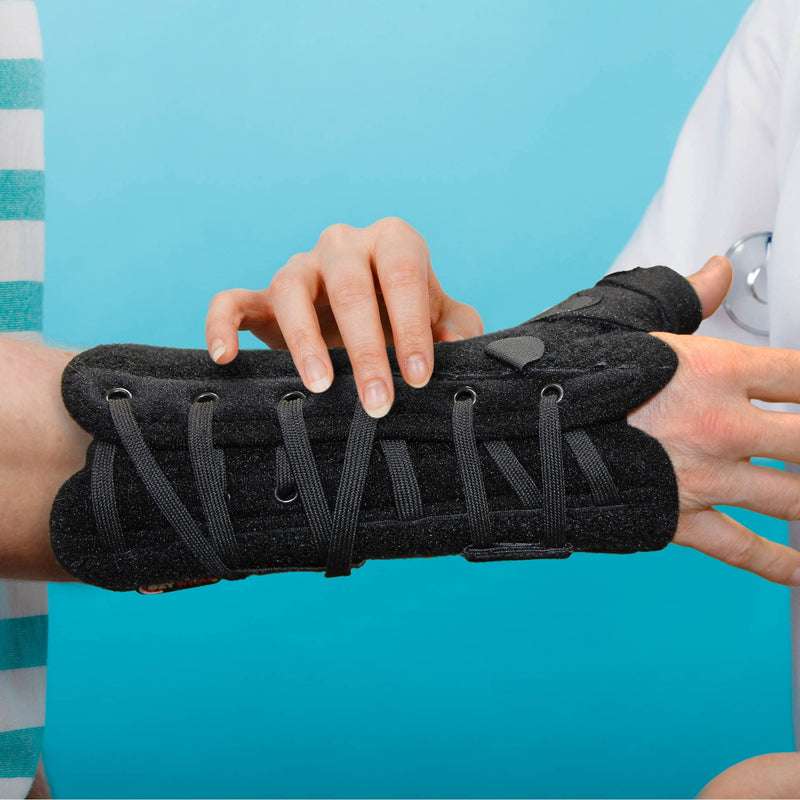 Ultimate Thumb Brace Orthosis – Compression Thumb and Wrist Support Brace with Lacing Pull Tabs & Removable Stays – Breathable & Hypoallergenic Design (Left - X-Large) Left
