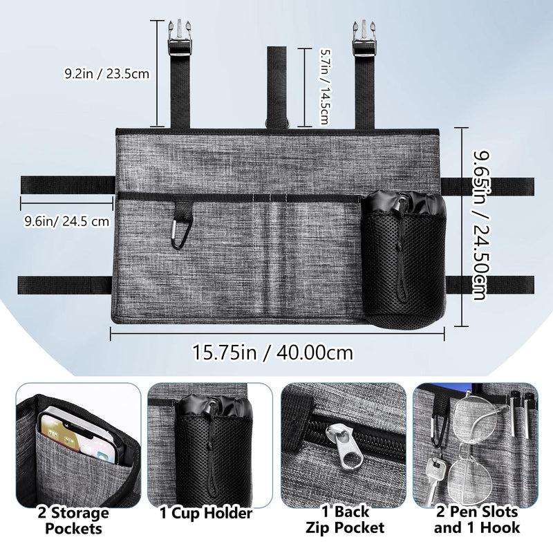 [Australia] - Rhino Valley Walker Bag, Multi Pockets Folding Walker Basket Tote Bag with Cup Holder, Hand-free Carry Pouch Storage Bag for Universal Walkers, Large Capacity Organizer for Seniors Elderly, Gray A Gray Big 