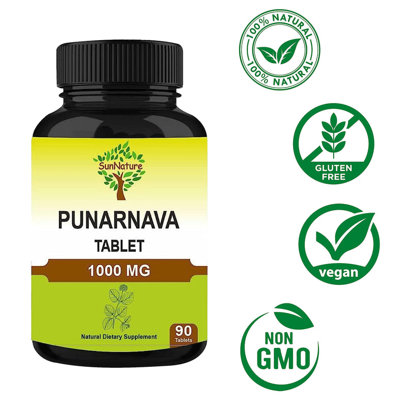 [Australia] - Punarnava Tablets 90 Tablets, 1000 mg| 45 Days Supply| Herbal Tablets| Herbal Supplements| Vegan | Boerhaavia diffusa | from India 