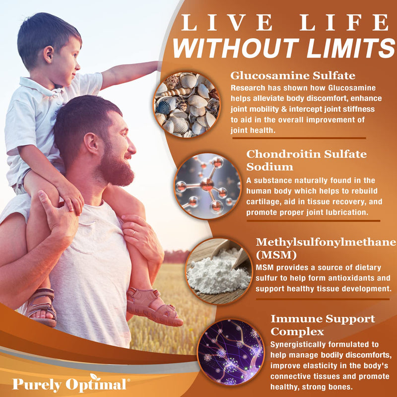 [Australia] - Purely Optimal Premium Glucosamine Chondroitin MSM Supplement Tablets w/Turmeric & Boswellia - Glucosamine Sulfate Joint Supplement for Men & Women 