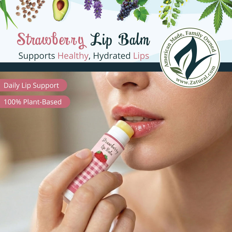 Zatural Strawberry Lip Balm with Shea Butter, Jojoba Oil, Lysine Large 0.5oz - Plant-Based Moisture with Rosehip and Vitamin E - Travel Friendly Natural Lip Care - 0.5oz (2 Pack) 2 Pack