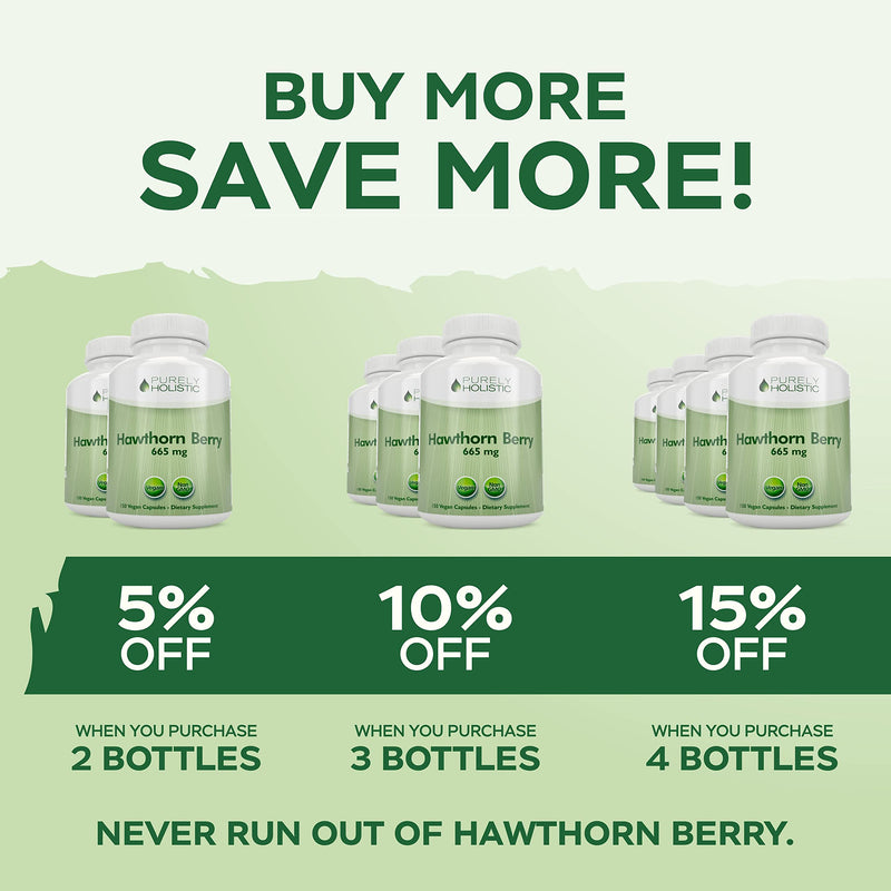 [Australia] - Purely Holistic Hawthorn Berry - 150 Vegan Capsules - 5 Month Supply - High Strength 4:1 Extract - Non-GMO Hawthorne Supplement - Supports Cardiovascular & Digestive Health 