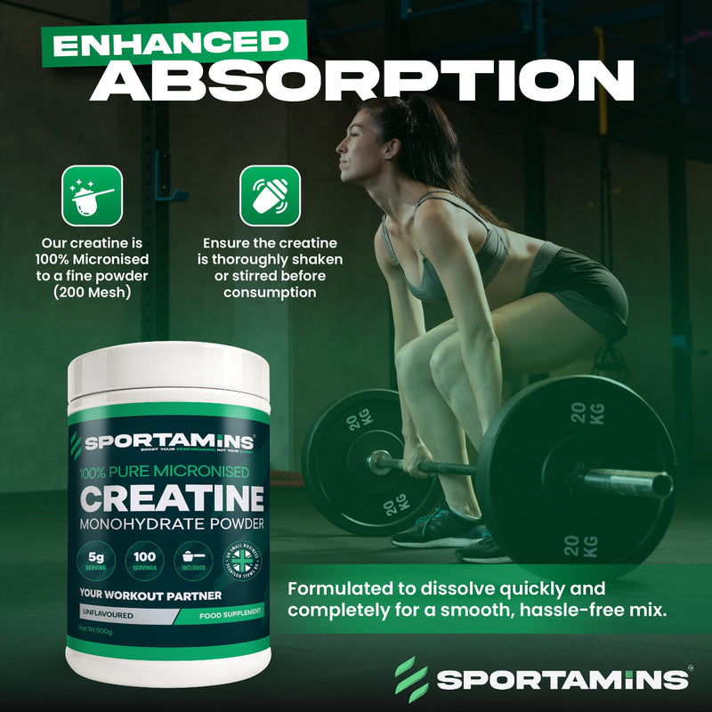 Creatine Monohydrate Powder 500g – 100% Pure Micronised Creatine – Unflavoured, 100 Servings – Supports Muscle Growth, Strength and Recovery – Vegan, GMP Certified, Non-GMO Supplement