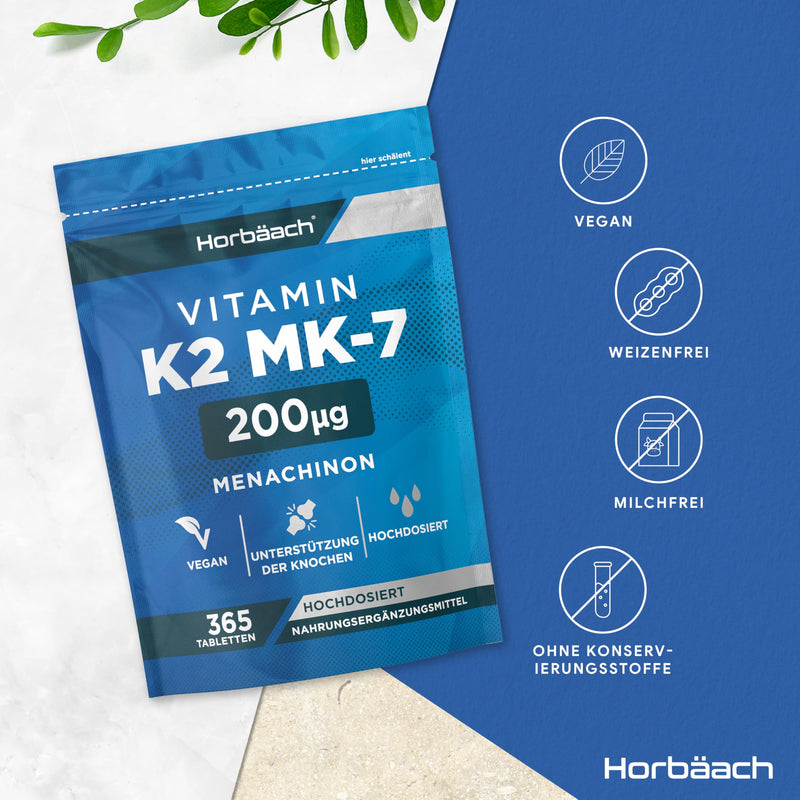 [Australia] - Vitamin K2 MK7 200ug | 365 Vegan Tablets | High-dose menaquinone MK-7 | by Horbaach 