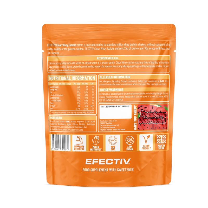 Efectiv Nutrition Clear Whey Isolate Protein Powder 600g - Whey Isolate with 24g Protein per 30g Scoop, Less Than 100 Calories - Juicy Alternative (600g, Orange Mango)