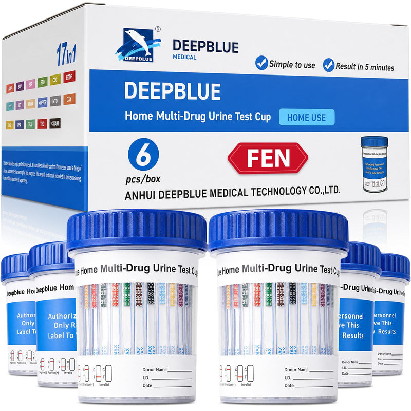 DEEPBLUE Multi-Drug Urine Test Cup Kit, 17 Panel, OTC Home Use, 5 Minute Results(6pcs) | At Home Drug Test Kit, Tests for THC, OPI, AMP, BAR, BUP, BZO, COC, mAMP, MDMA, MTD, OXY, PCP, EDDP, FYL, 6-MAM, PPX, TCA 6pcs