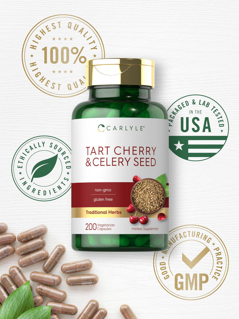 [Australia] - Carlyle Tart Cherry and Celery Seed Supplement | 200 Capsules | Vegetarian, Non-GMO, and Gluten Free 