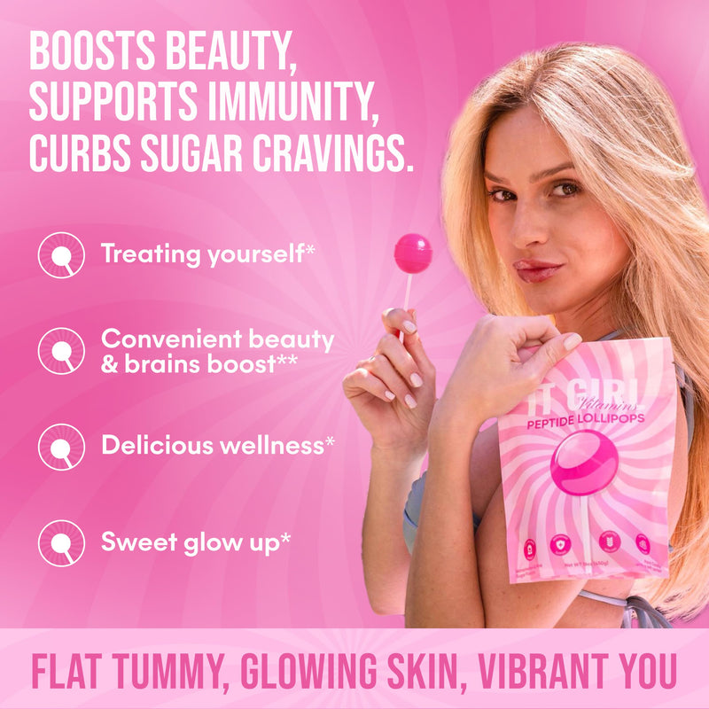 Collagen Peptide Lollipops for Women & Teens – Hair Skin and Nails Supplement with Hyaluronic Acid and Vitamin C – Beauty Candy Pops for Glowing Skin – Low Sugar Vegan Collagen Vitamins for Adults 10