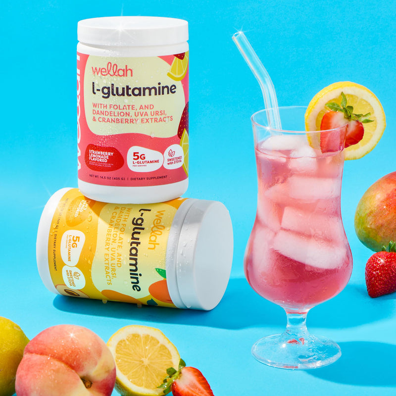 [Australia] - Wellah L-Glutamine Strawberry Lemonade Flavored (50 Servings) - 5g L-Glutamine Per Serving, Sweetened with Stevia 