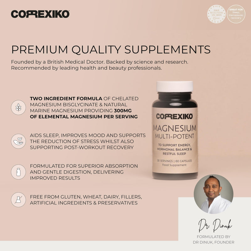 CORREXIKO Multi-Potent Magnesium Capsules - 300mg Serving Magnesium Bisglycinate Supplement - High Absorption Glycinate Tablets - High Strength for Sleep Aid & Energy - 60 Capsules, 1 Month Supply 60 count (Pack of 1)