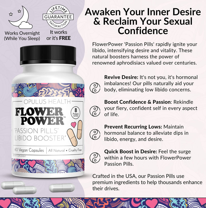 [Australia] - Flower Power 'Passion Pills' Potent Libido Booster for Women | Comprehensive Women's Libido Enhancer | Dynamic Energy Booster for Women - 60 ct Vegan 