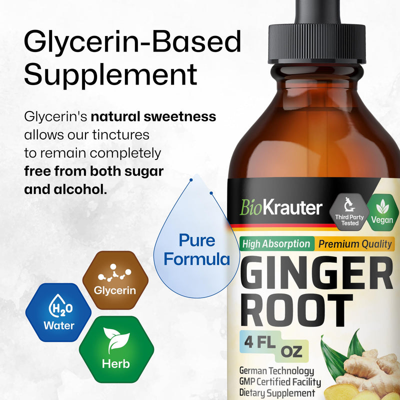 [Australia] - Ginger Root Tincture - Organic Ginger Root Extract - Natural Ginger Supplements for Overall Wellness - Alcohol and Sugar Free - Vegan Drops 4 Fl.Oz. 4 Fl Oz (Pack of 1) 