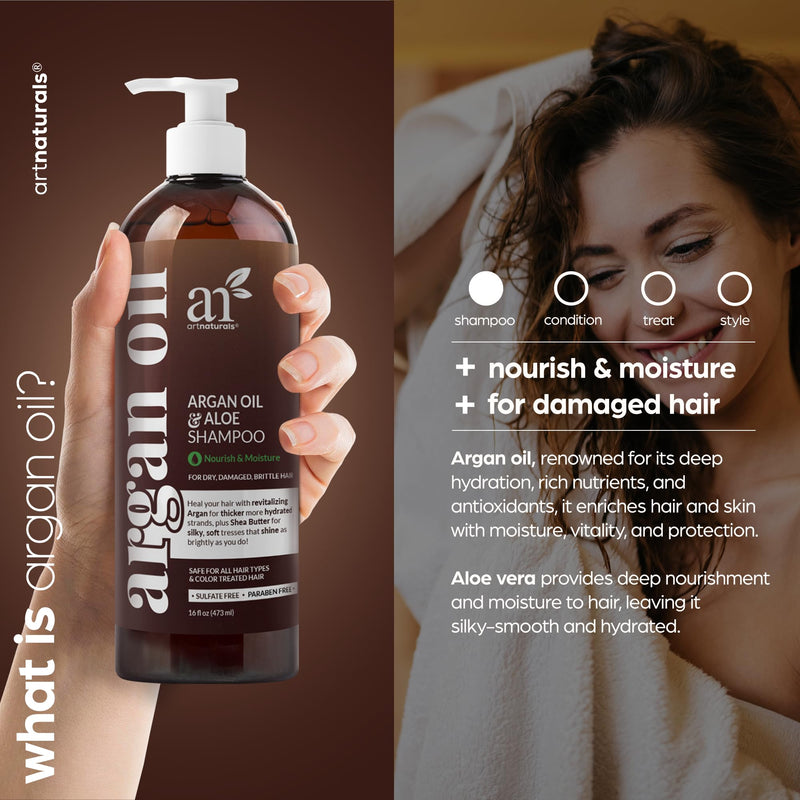 ArtNaturals Moroccan Argan Oil Shampoo, 16 fl oz | Deeply Hydrates & Restores Dry Hair, Sulfate & Paraben Free, Safe for Color-Treated Hair, Daily Moisture Care