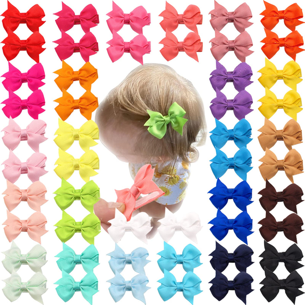 CÉLLOT Baby Hair Clips 50Pcs Tiny 2" Baby Hair Bows Fully Covered Barrettes Clips for Baby Girls Infants and Toddlers,25 Colors in Pairs