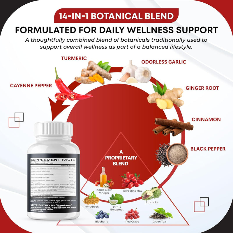 [Australia] - Cayenne Pepper Turmeric Odorless Garlic Cinnamon Fenugreek Citrus Bergamot Artichoke Blueberry Green Tea Black Pepper -150 Capsules- Made in USA 150 count (pack of 1) 