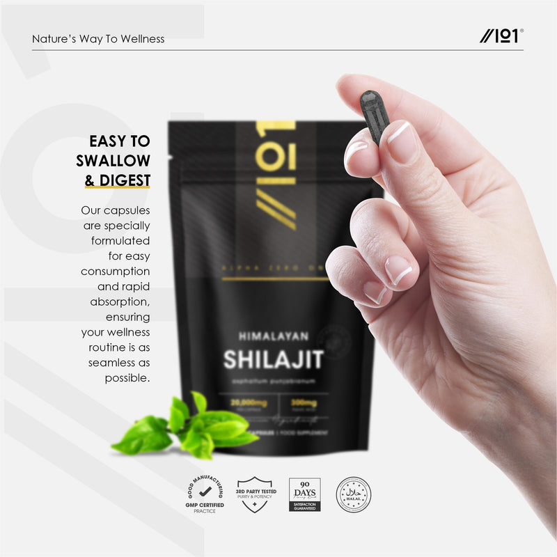 Himilayan Shilajit Capsules 20,000mg - 60% Fulvic Acid - 90 Vegan Capsules - High Strength Shilajit Resin Supplement (3 Months Supply) - Resealable and Recyclable Pouch by Alpha01