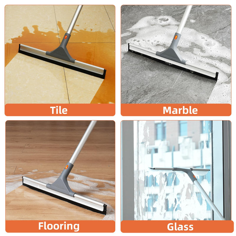[Australia] - eazer Floor Squeegee Broom: Heavy Duty Scrubber with Extendable 50.3'' Aluminum Pole and Rubber Blade for Kitchen, Swimming Pool, Concrete Floors,Shower Tiles,Garages,Windows,Glass,Pet Hair Removal 