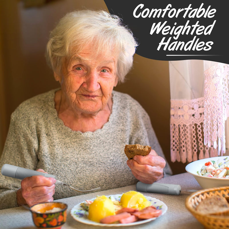 iMedic Weighted Bendable Cutlery for Disabled Hands (The Knife Does Not Bend) - Disabled Cutlery for Adults Suffering from Parkinson's and Tremors - 1 Set Grey