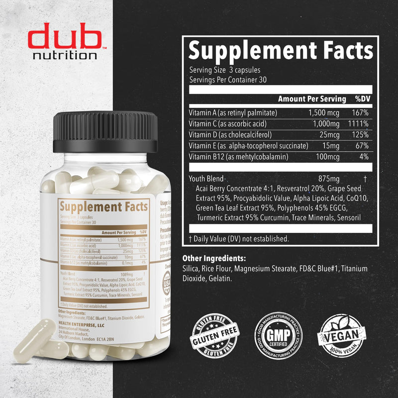 Youth - Daily Wellness Formula - 90 Capsules | Contains Resveratrol, CoQ10, Alpha-Lipoic Acid, Vitamins C & D, Features Daily Wellness Nutrients & Plant Extracts Daily Use