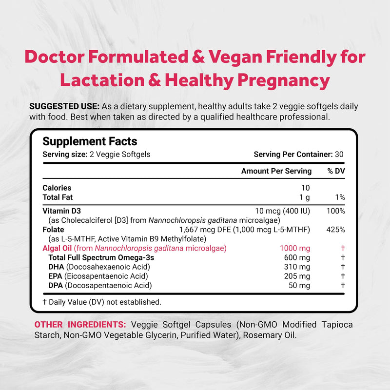 Naturalis Vegan Prenatal 60 Softgels | DHA, EPA, DPA, D3 & Active Folic | Carefully selected nutrients for the health and wellness of mom and baby.* 60 Count (Pack of 1)