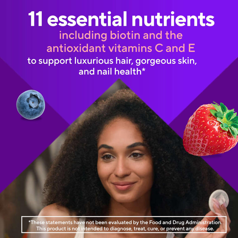 Vitafusion Hair Skin and Nails Gummies | Biotin 5000mcg | 100 Count | Gummy Vitamins for Adult Women & Men | Berry Flavor | Gluten-Free Multivitamin Supplement 100 Count (Pack of 1)
