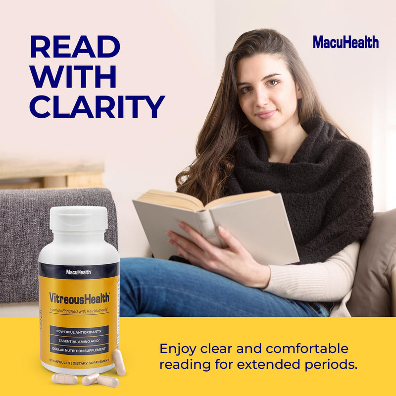 Macuhealth VitreousHealth Evidence-Based Eye Supplement - Ocular Nutrition | 90 capsules, with Zinc, Grape Seed Extract, with Citrus Aurantium Fruit Extract, L-lysine - Promotes Clearer Vision 90 Count (Pack of 1)