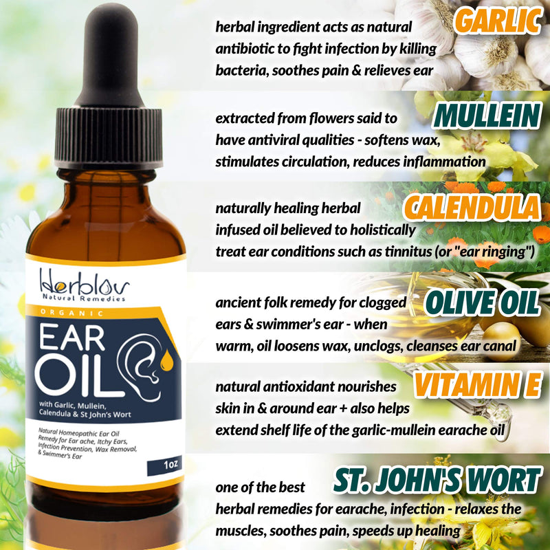 [Australia] - Organic Ear Oil for Ear Infections - Natural Eardrops for Infection Prevention, Swimmer's Ear & Wax Removal - Kids, Adults, Baby, Dog Earache Remedy - with Mullein, Garlic, Calendula, Made in USA 