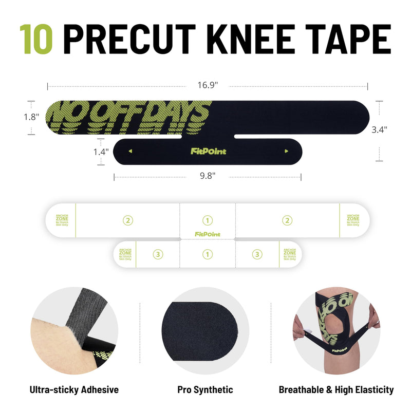 [Australia] - Motion Precut Kinesiology Tape for Knees, 10 Pcs Ultra-Sticky Adhesive Synthetic Athletic Tape, Pain Relief & Knee Support, Latex-Free Elastic Athletic Tape, Jet Black 