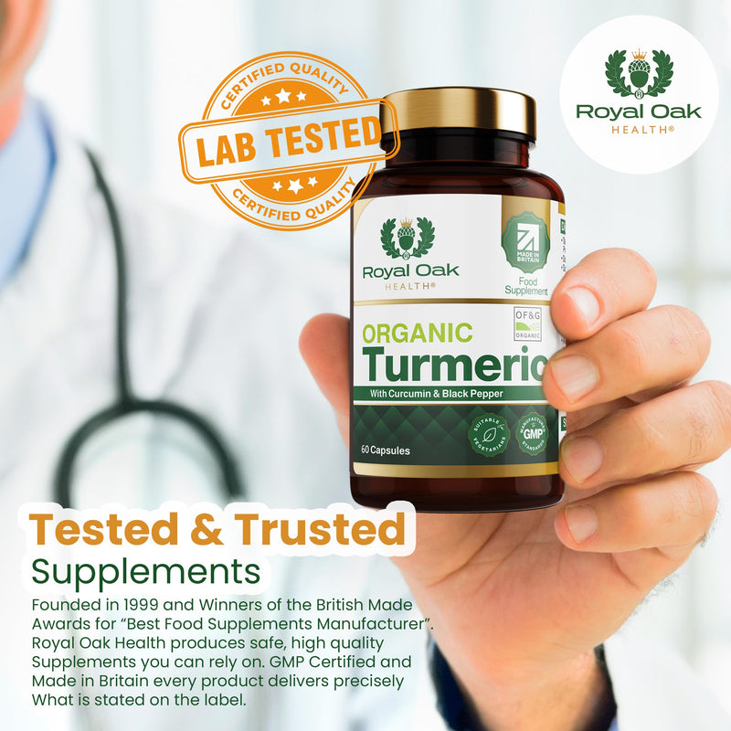 Organic Turmeric and Black Pepper Capsules with 95% Curcumin, tumeric Supplements high Strength, Certified Organic by Soil Association, 60 Vegan Capsules 60 Count (Pack of 1)