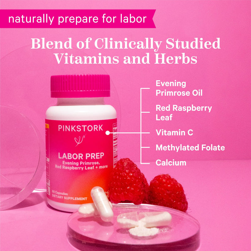 [Australia] - Pink Stork Labor Prep - Evening Primrose Oil Capsules with Red Raspberry Leaf Tea, Gentle Birth & Postpartum Care, Third Trimester Pregnancy Must Haves, 60 Capsules 